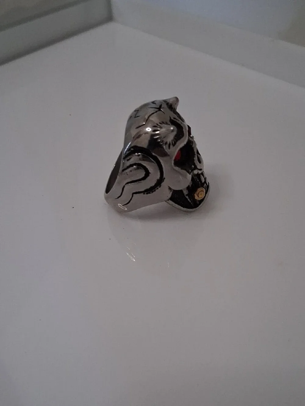 Skull Ring with Red Eye Accents - Men's Accessory 316L Surgical Steel